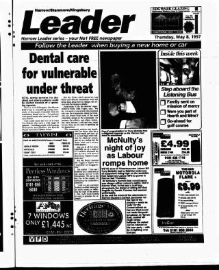 cover page of Harrow Leader published on May 8, 1997