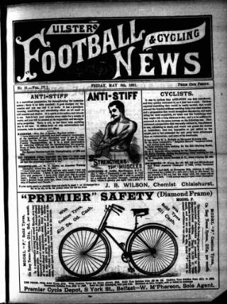 cover page of Ulster Football and Cycling News published on May 8, 1891