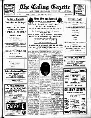 cover page of Ealing Gazette and West Middlesex Observer published on May 8, 1915