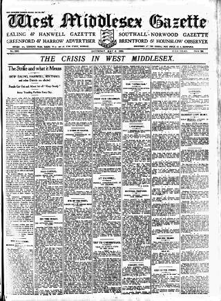 cover page of West Middlesex Gazette published on May 8, 1926