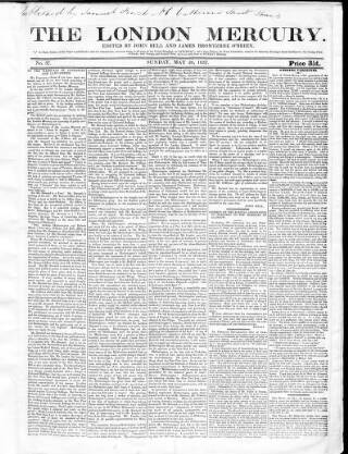 cover page of London Mercury 1836 published on May 28, 1837