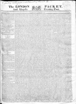 cover page of London Packet and New Lloyd's Evening Post published on May 8, 1820