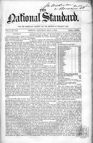 cover page of National Standard published on May 8, 1858