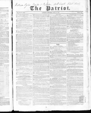 cover page of Patriot published on May 8, 1837