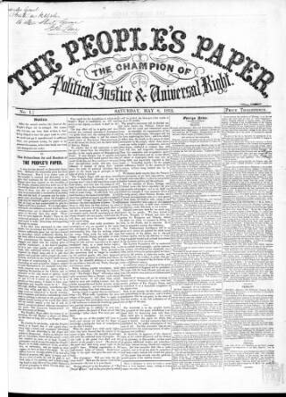 cover page of People's Paper published on May 8, 1852