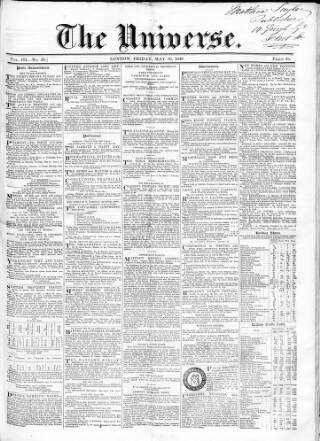 cover page of Universe published on May 19, 1848