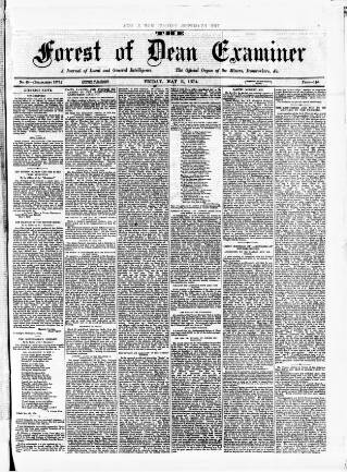 cover page of Forest of Dean Examiner published on May 8, 1874