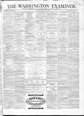 cover page of Warrington Examiner published on May 8, 1869