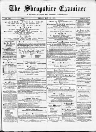 cover page of Shropshire Examiner published on May 18, 1877