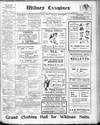 cover page of Widnes Examiner published on May 8, 1915
