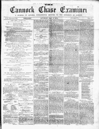 cover page of Cannock Chase Examiner published on May 9, 1874