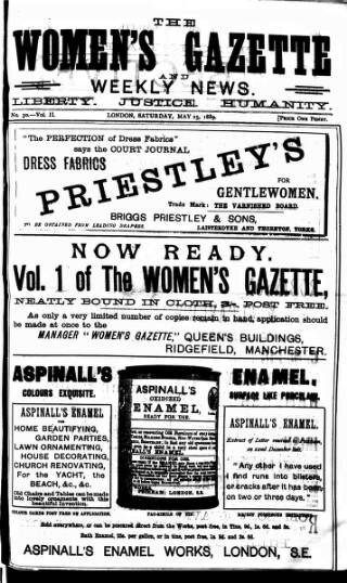 cover page of Women's Gazette & Weekly News published on May 25, 1889