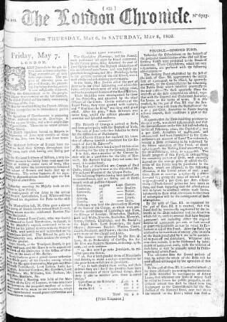 cover page of London Chronicle published on May 8, 1802