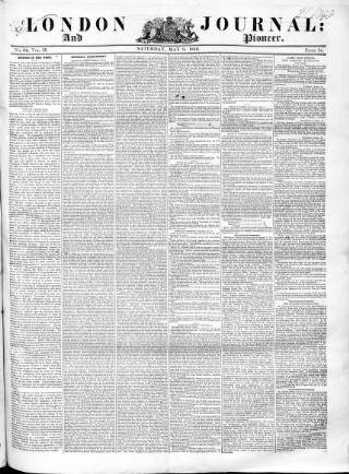 cover page of London Journal and Pioneer Newspaper published on May 9, 1846