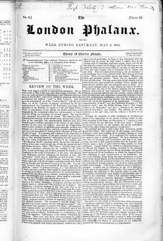 cover page of London Phalanx published on May 8, 1841