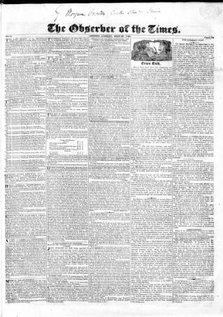 cover page of Observer of the Times published on May 26, 1822