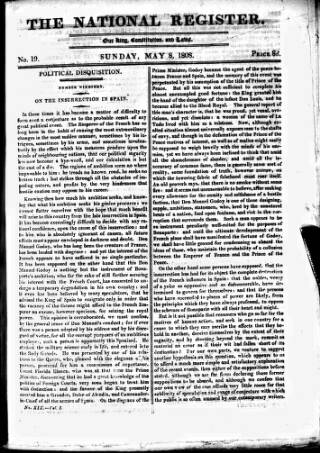 cover page of National Register (London) published on May 8, 1808