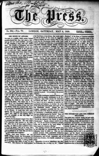 cover page of Press (London) published on May 8, 1858