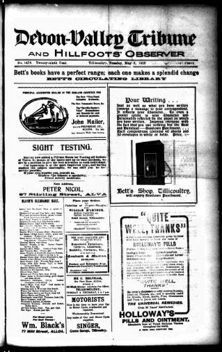 cover page of Devon Valley Tribune published on May 8, 1928