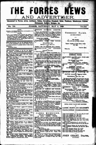 cover page of Forres News and Advertiser published on May 8, 1920