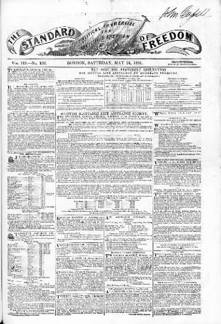 cover page of Standard of Freedom published on May 24, 1851