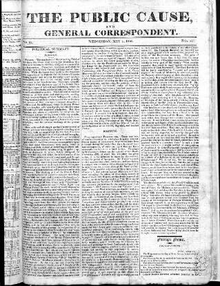 cover page of Public Cause published on May 8, 1816