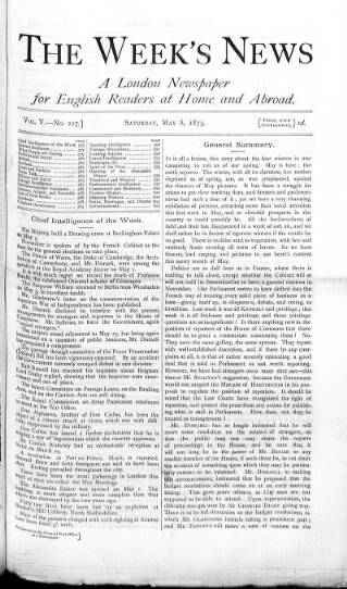 cover page of Week's News (London) published on May 8, 1875