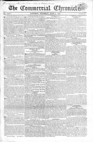 cover page of Commercial Chronicle (London) published on May 8, 1821