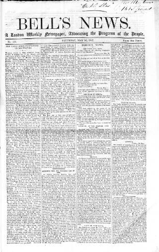 cover page of Bell's News published on May 16, 1857