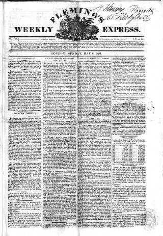 cover page of Fleming's Weekly Express published on May 8, 1825