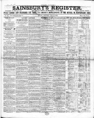 cover page of Sainsbury's Weekly Register and Advertising Journal published on May 14, 1864