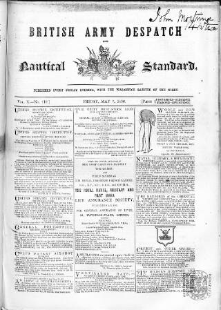 cover page of British Army Despatch published on May 9, 1856