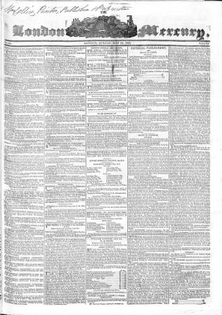 cover page of London Mercury 1828 published on May 18, 1828