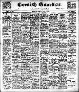 cover page of Cornish Guardian published on May 8, 1908