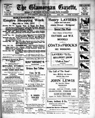 cover page of Glamorgan Gazette published on May 8, 1931
