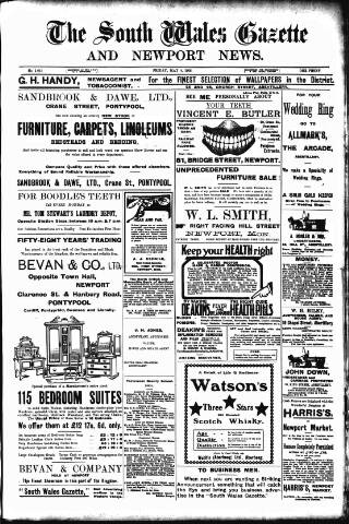 cover page of South Wales Gazette published on May 8, 1908