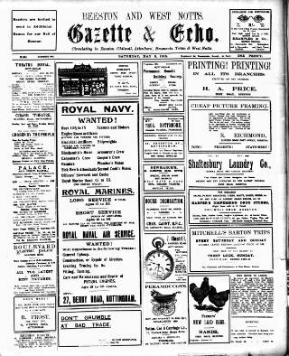 cover page of Beeston Gazette and Echo published on May 8, 1915