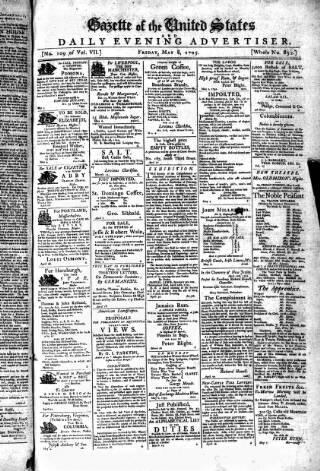 cover page of Gazette of the United States published on May 8, 1795