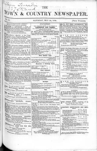 cover page of Charles Knight's Town & Country Newspaper published on May 24, 1856