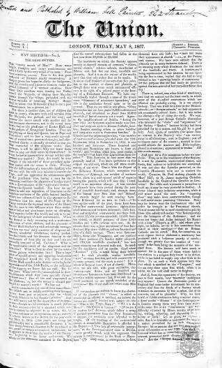 cover page of Union published on May 8, 1857