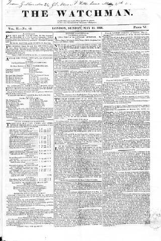 cover page of Watchman published on May 18, 1828