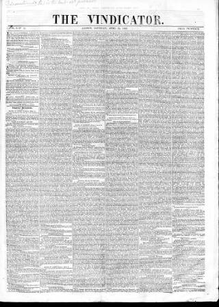 cover page of Vindicator (London) published on April 23, 1859