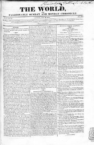 cover page of World and Fashionable Sunday Chronicle published on May 31, 1818