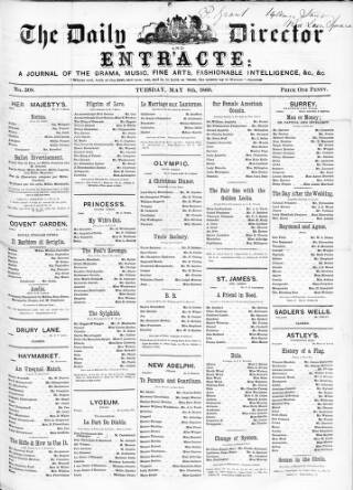 cover page of Daily Director and Entr'acte published on May 8, 1860