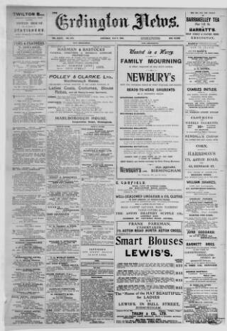cover page of Erdington News published on May 9, 1908