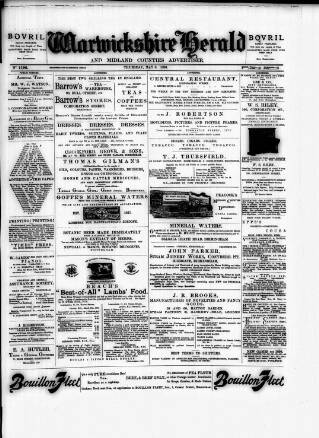 cover page of Warwickshire Herald published on May 8, 1890
