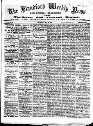 cover page of Blandford Weekly News published on May 8, 1886