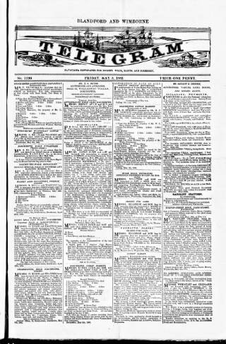 cover page of Blandford and Wimborne Telegram published on May 8, 1885