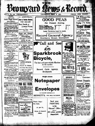 cover page of Bromyard News published on May 8, 1913
