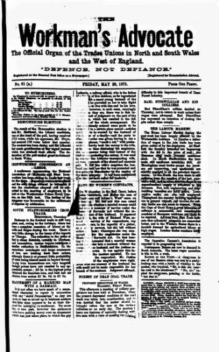 cover page of Workman's Advocate (Merthyr Tydfil) published on May 28, 1875